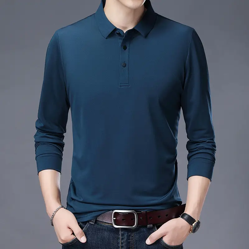 Men Blue Polo Long Sleeve T-Shirt Large - Image 6