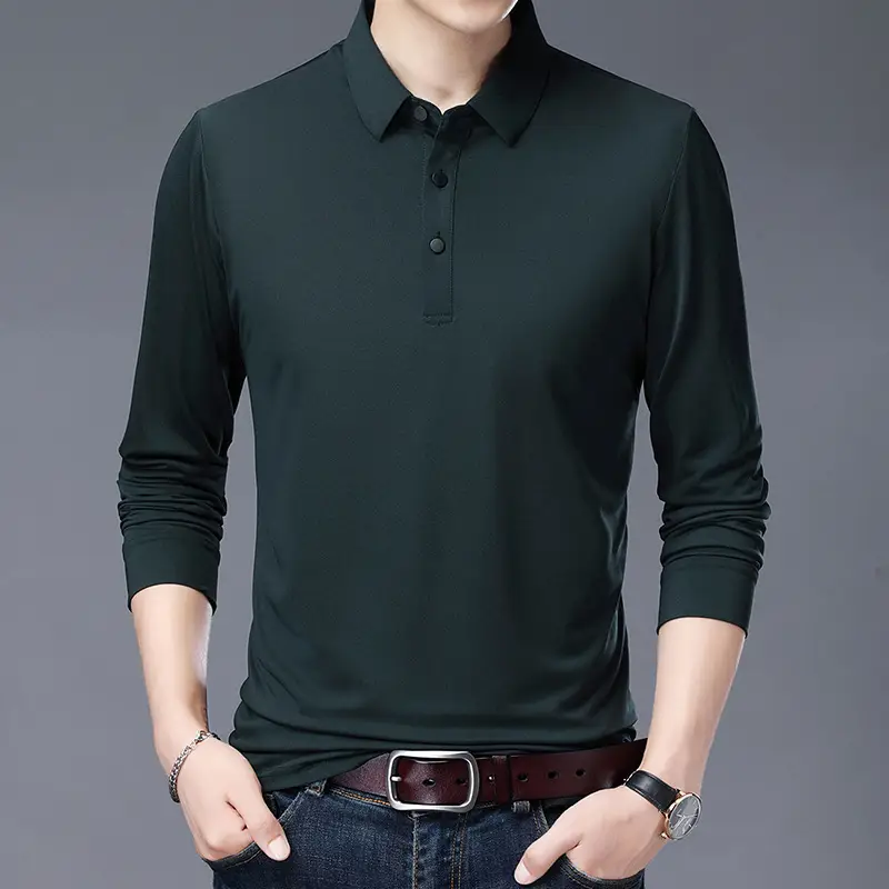 Men Blue Polo Long Sleeve T-Shirt Large - Image 8