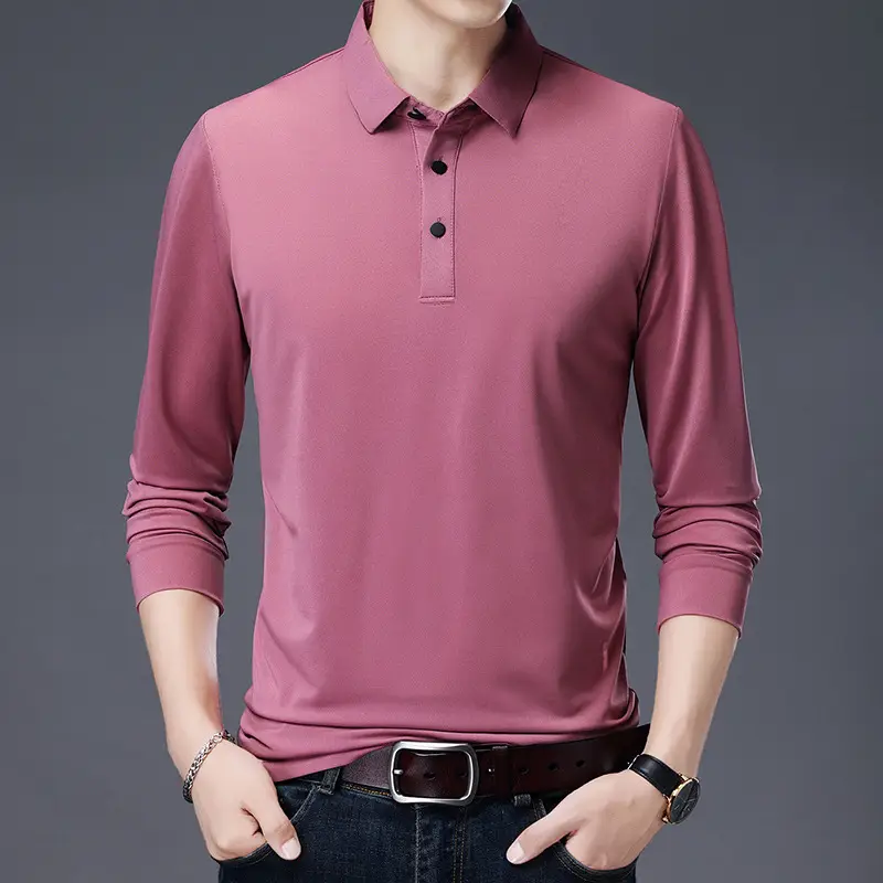 Men Blue Polo Long Sleeve T-Shirt Large - Image 2