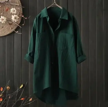 Women Cotton Linen Shirt White Loose Autumn 2020 - Image 4