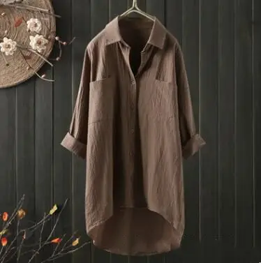 Women Cotton Linen Shirt White Loose Autumn 2020 - Image 2