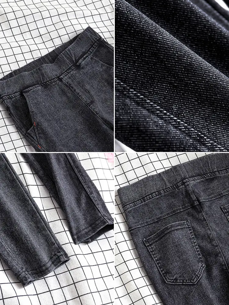 Women Slim Fit Denim Pencil Pants Black Grey
