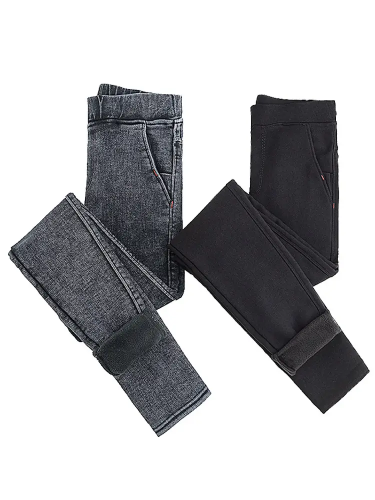 Women Slim Fit Denim Pencil Pants Black Grey