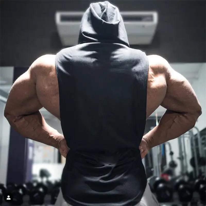 Men White Sleeveless Hooded Vest Training Wear - Image 9