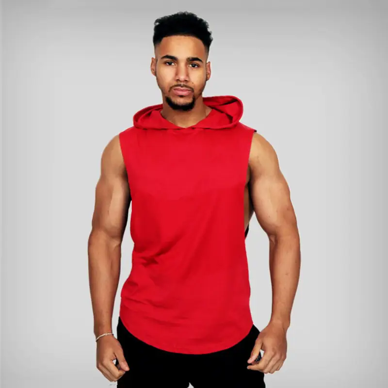 Men White Sleeveless Hooded Vest Training Wear - Image 2