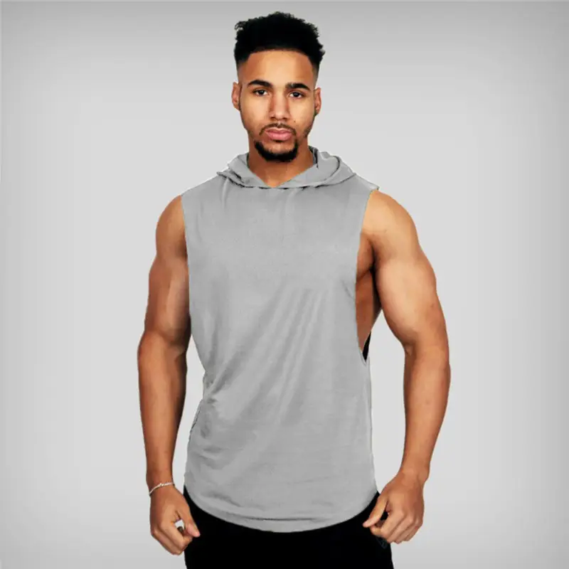Men White Sleeveless Hooded Vest Training Wear - Image 3