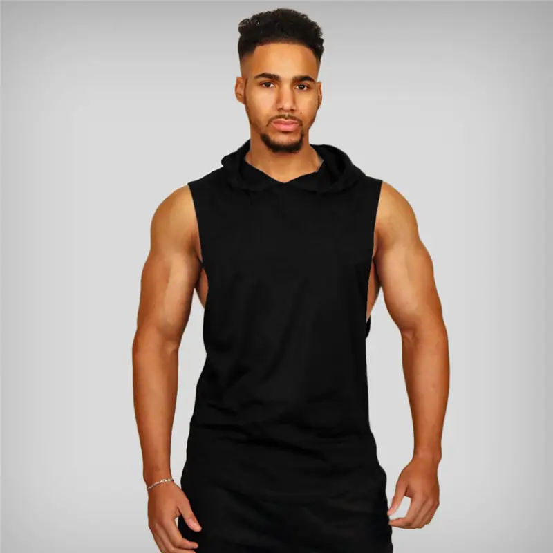 Men White Sleeveless Hooded Vest Training Wear - Image 4