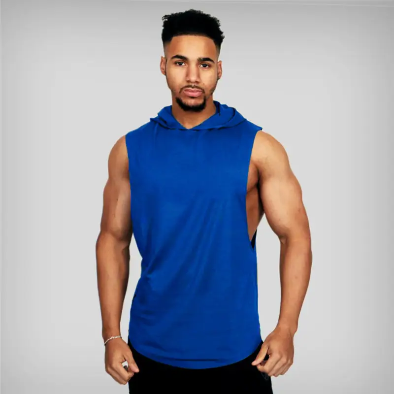 Men White Sleeveless Hooded Vest Training Wear - Image 5