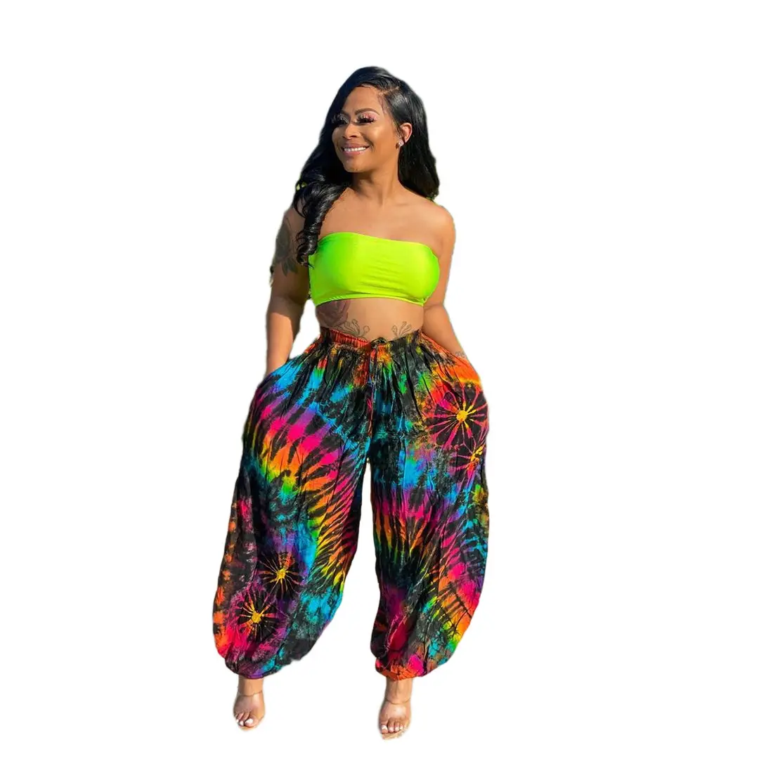 2020 Women's Tie-dyed Loose Bloomers Multicolor Casual Pants