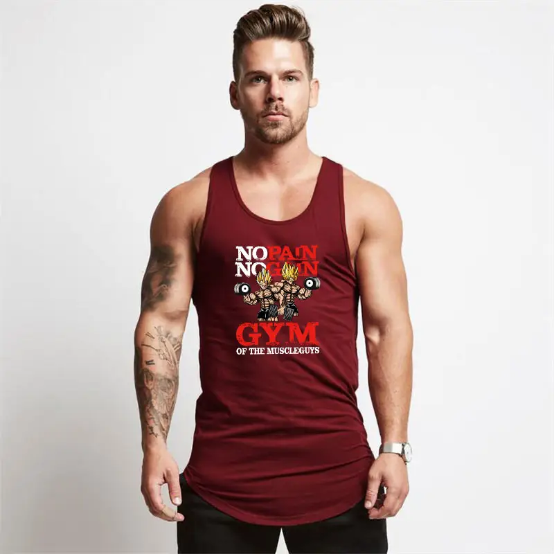Men's No Pain No Gain Muscle Vest Maroon Gym Wear