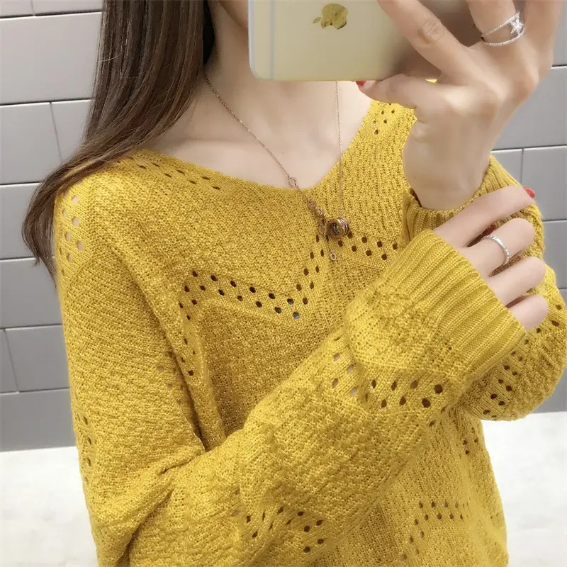 2025 Women's Purple Hollow Knit V Neck Sweater - Image 6