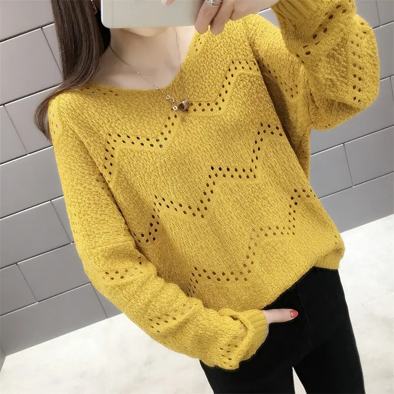 2025 Women's Purple Hollow Knit V Neck Sweater - Image 2