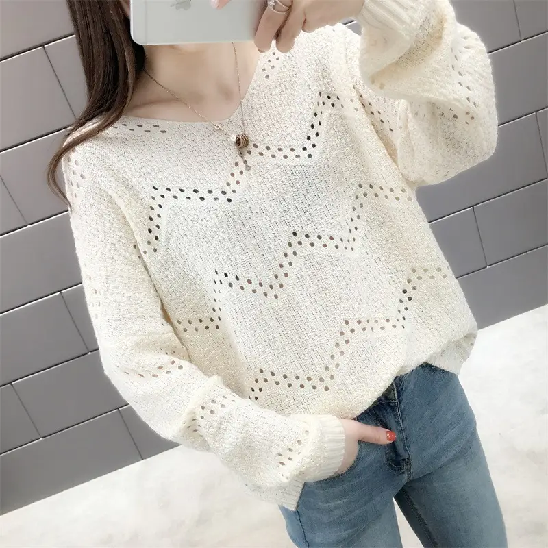 2025 Women's Purple Hollow Knit V Neck Sweater - Image 4