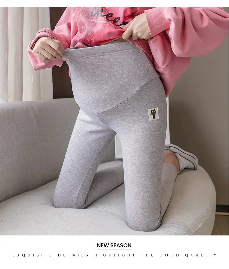 Pregnant Women's Grey Kitten Pants Adjustable Belly Pants — feature 30