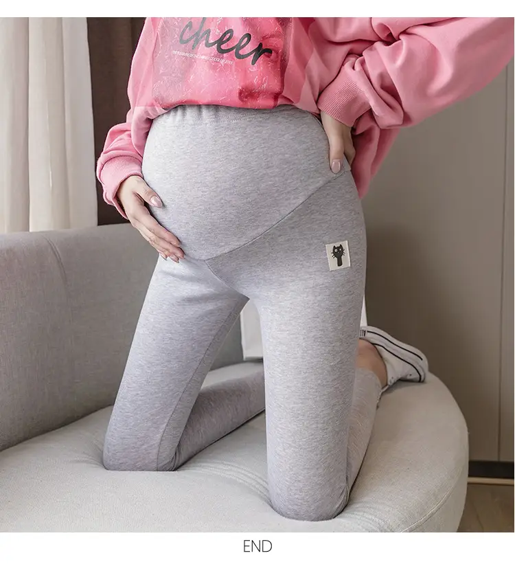 Pregnant Women's Grey Kitten Pants Adjustable Belly Pants — feature 32