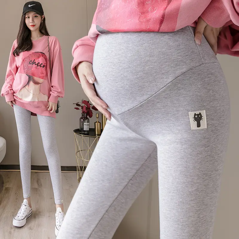 Pregnant Women's Grey Kitten Pants Adjustable Belly Pants - Image 2