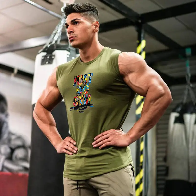 Men Sleeveless Muscle Vests Green Summer Sports Wear - Image 6