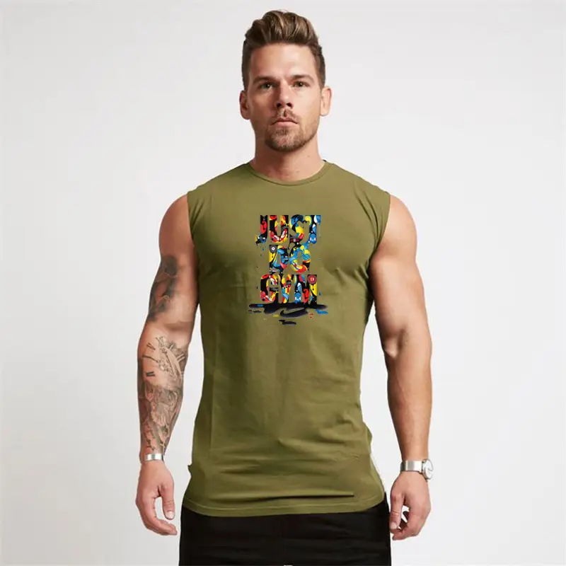 Men Sleeveless Muscle Vests Green Summer Sports Wear - Image 3