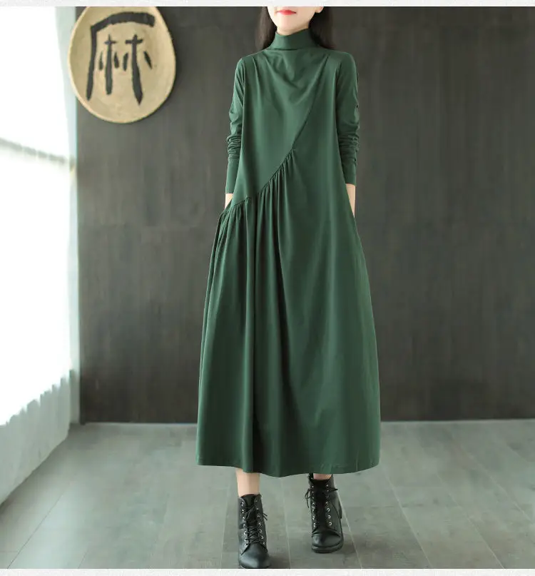 2025 Women's Green Long Sleeve Skirt Dress — feature 33
