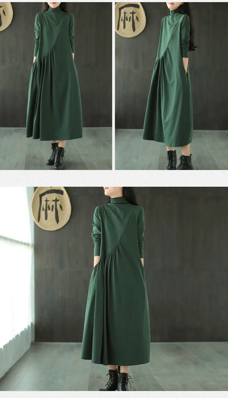 2025 Women's Green Long Sleeve Skirt Dress — feature 34