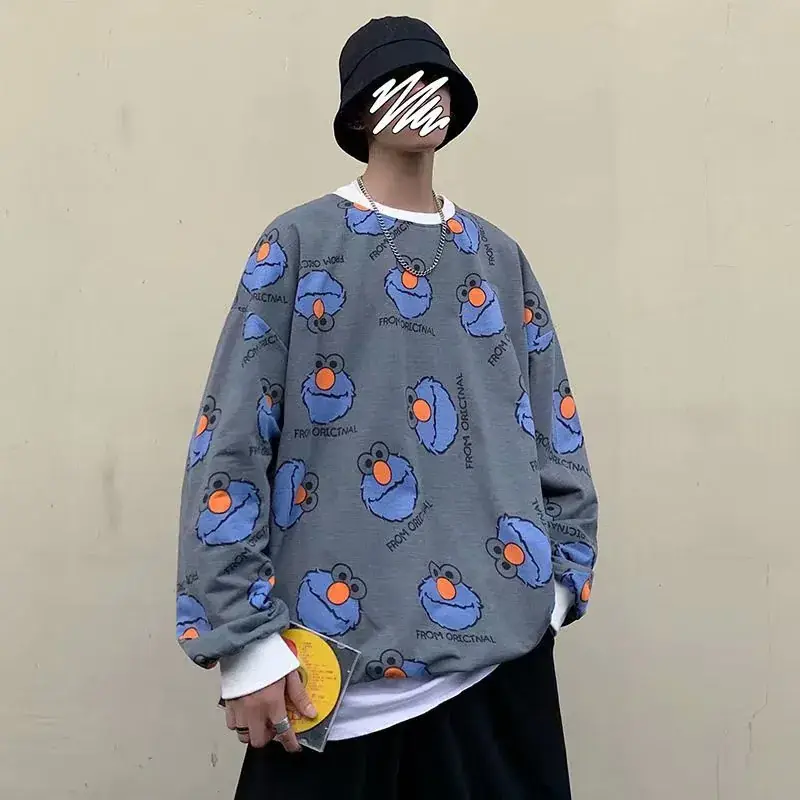 Men's Grey Bird Print Sweatshirt Large All Season