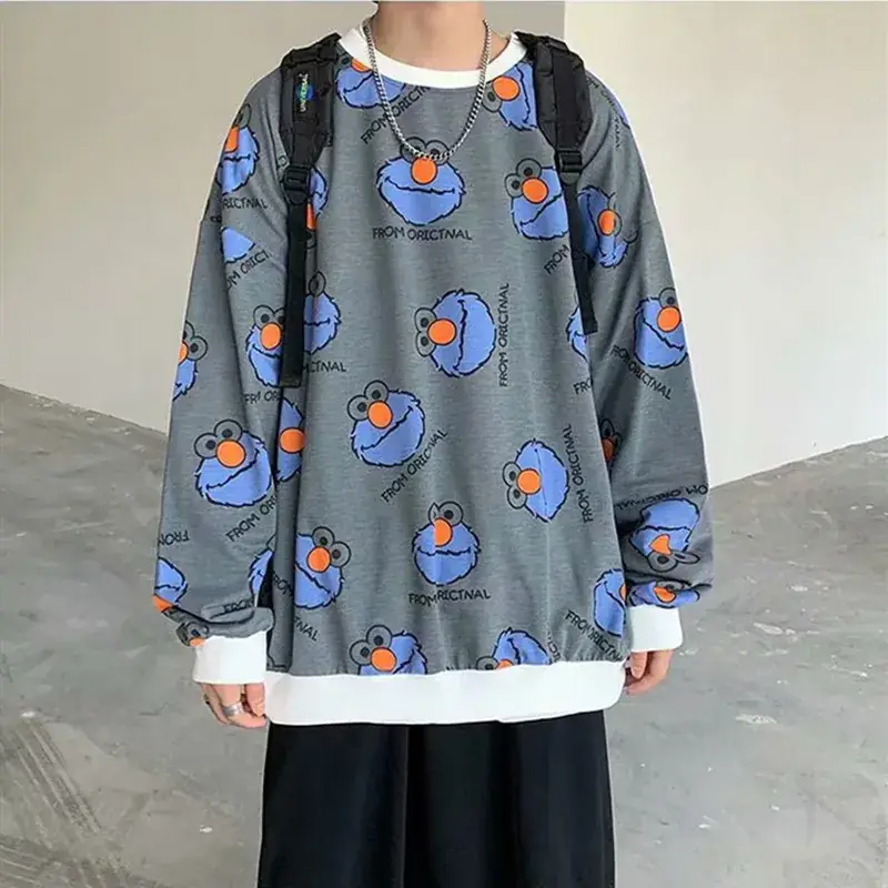 Men's Grey Bird Print Sweatshirt Large All Season