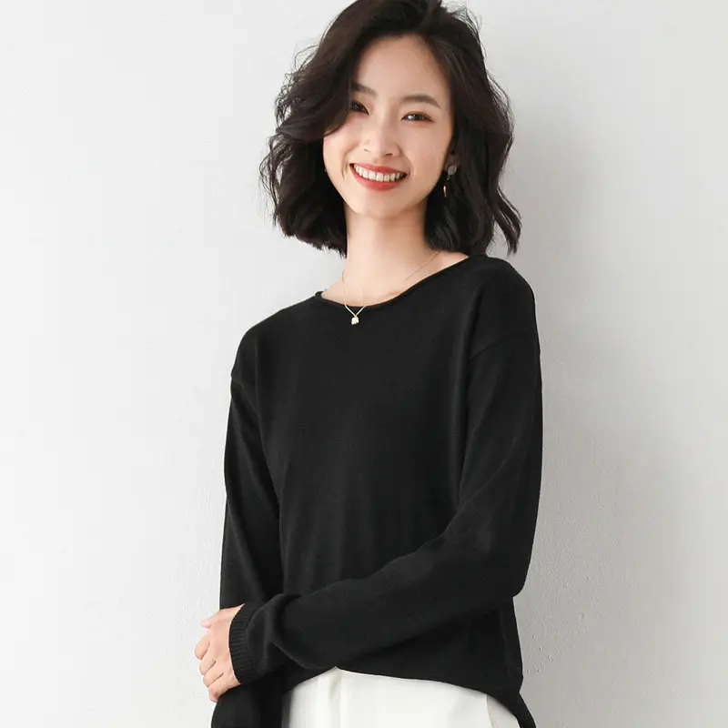 2025 Women Black Knitted Sweater Low Round Neck - Image 4