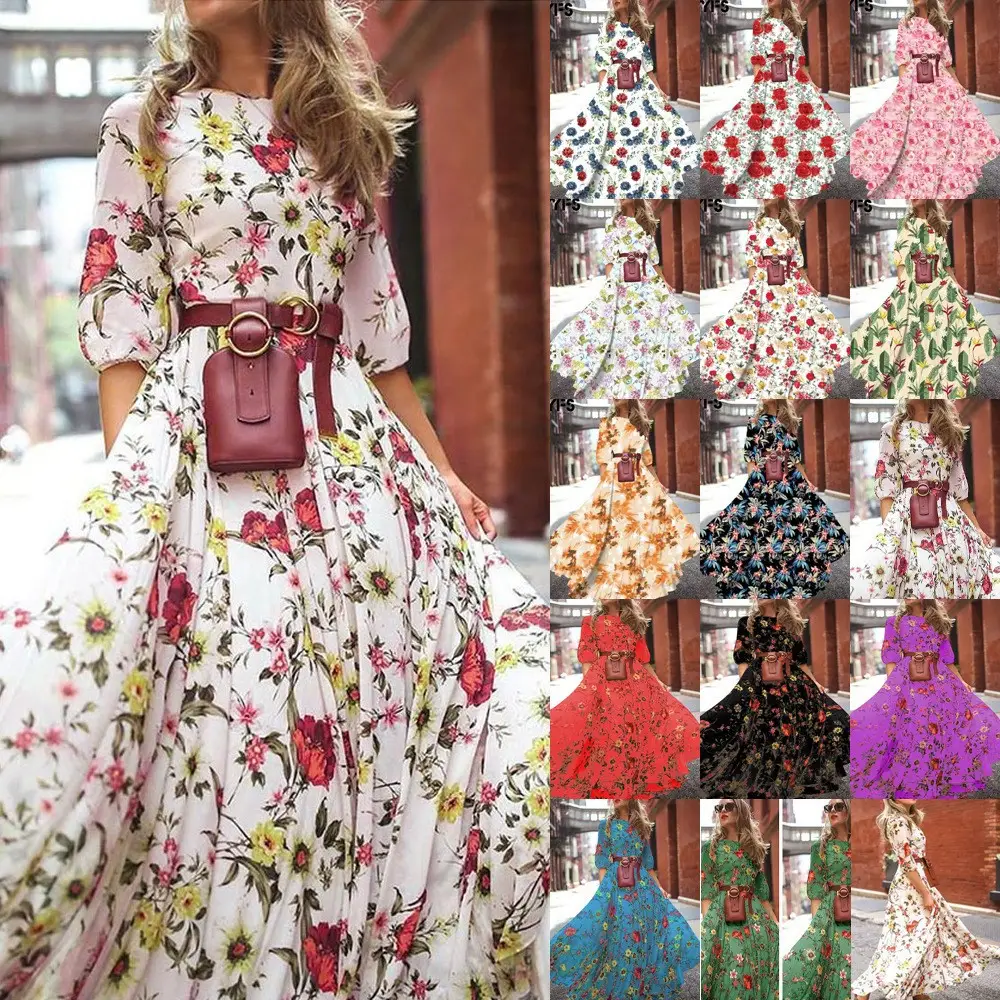 2025 Printed Floral Swing Dress Red Women - Image 13