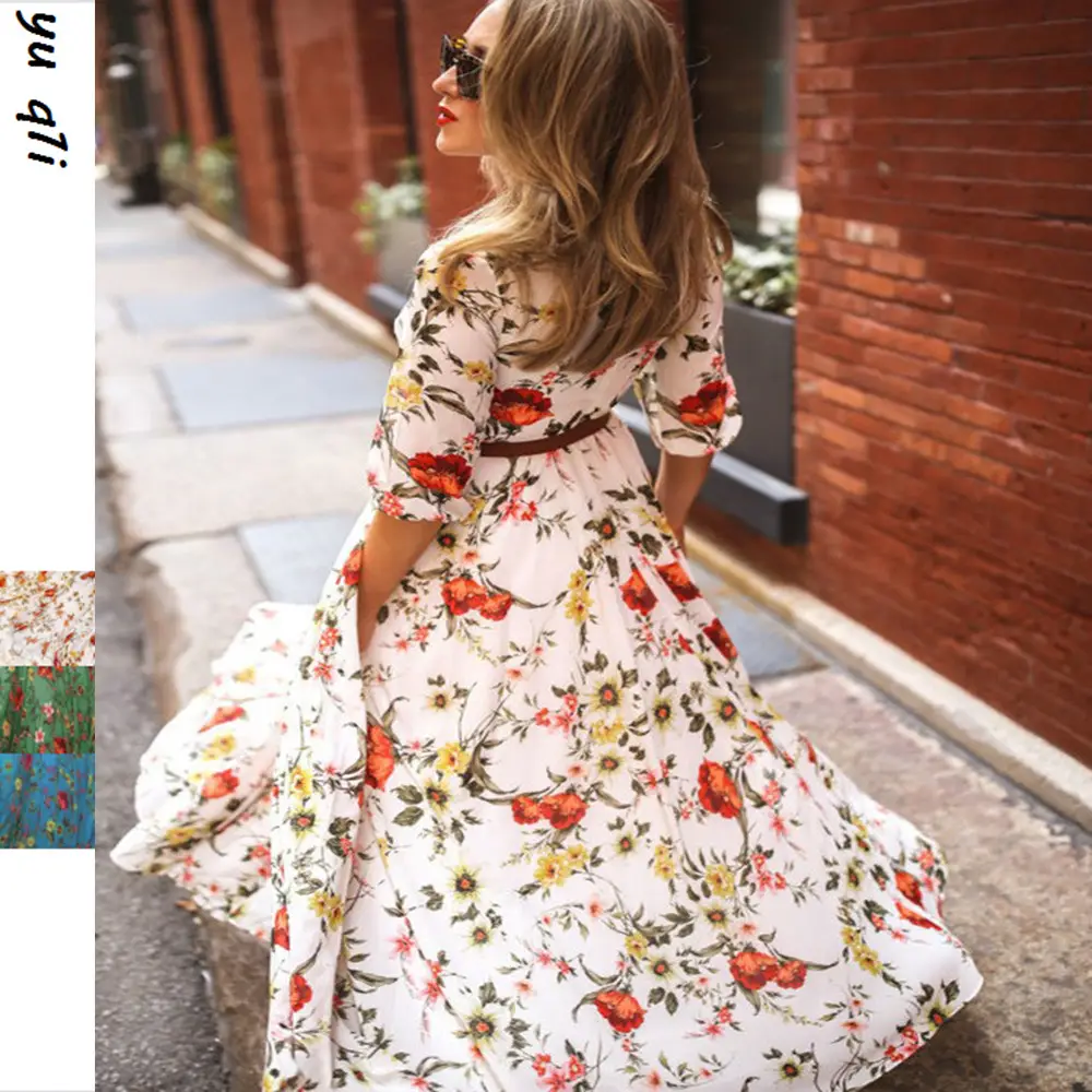 2025 Printed Floral Swing Dress Red Women - Image 16