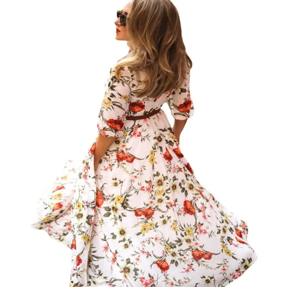 2025 Printed Floral Swing Dress Red Women — feature 8