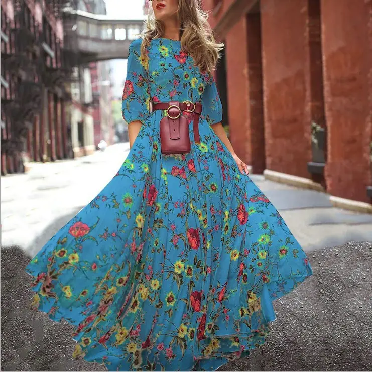 2025 Printed Floral Swing Dress Red Women - Image 3
