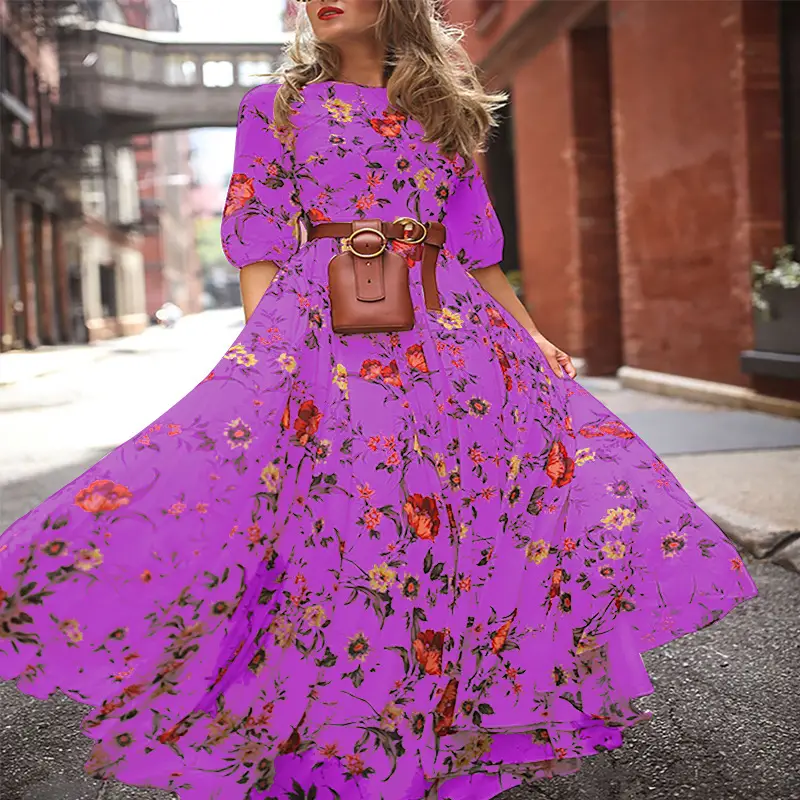 2025 Printed Floral Swing Dress Red Women - Image 5