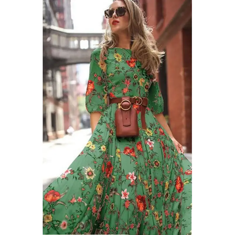 2025 Printed Floral Swing Dress Red Women - Image 2