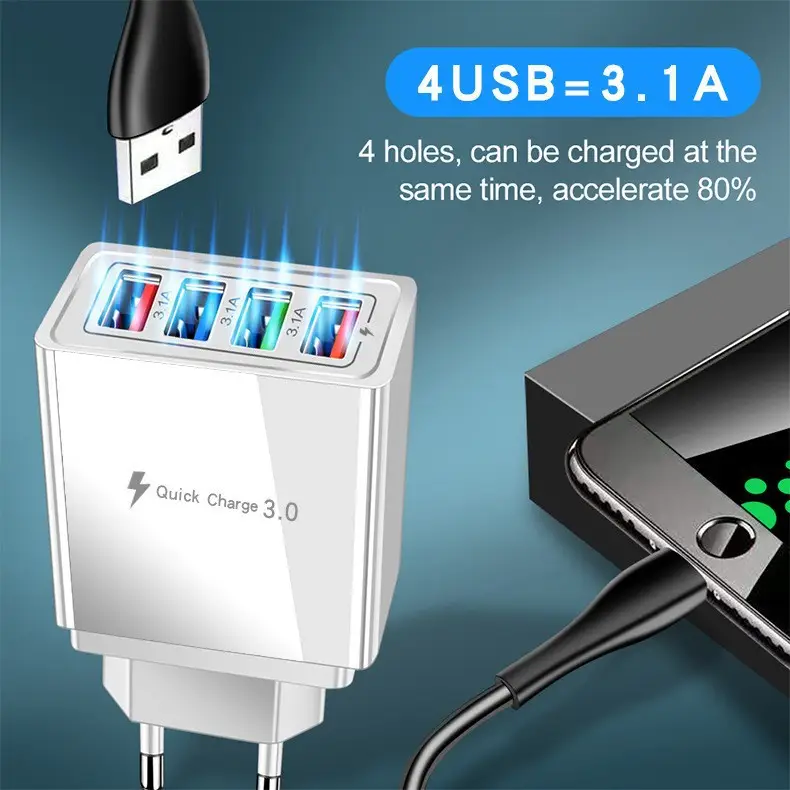 4USB Smart Color Charger 3A LED Travel - Image 3