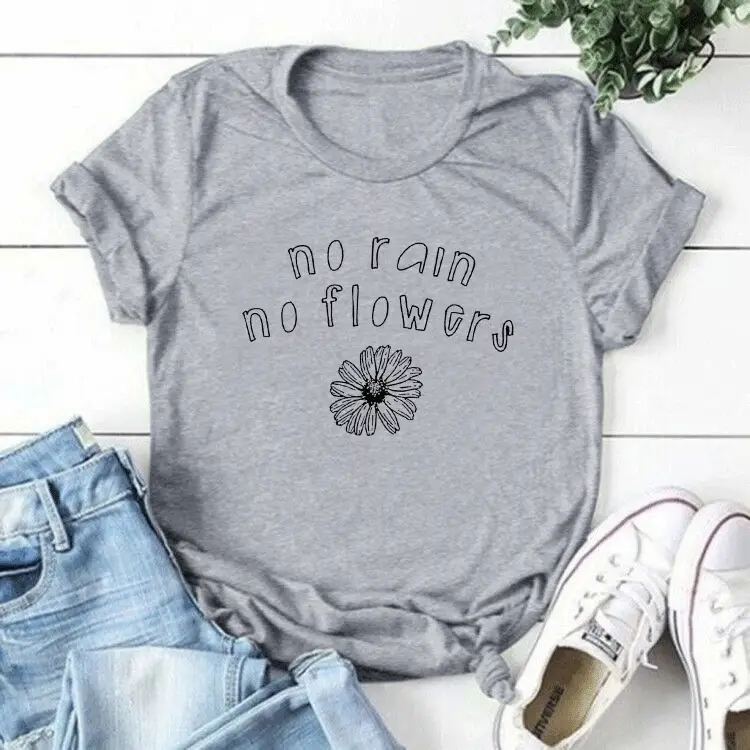 No Rain No Flowers Dark Gray T-Shirt for Women - Image 3