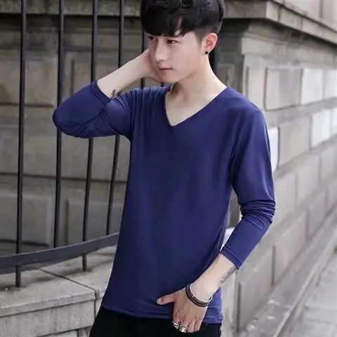 Men's Black Long Sleeve V-Neck T-Shirt Slim Fit - Image 15