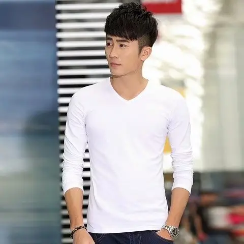 Men's Black Long Sleeve V-Neck T-Shirt Slim Fit - Image 2
