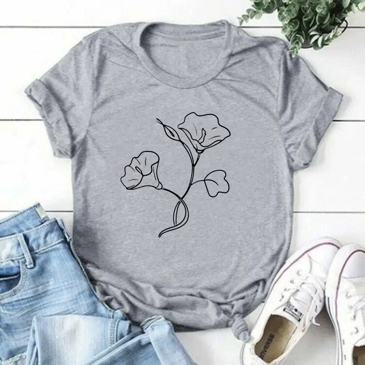 Black Trumpet Flower Short Sleeve T-Shirt - Image 3