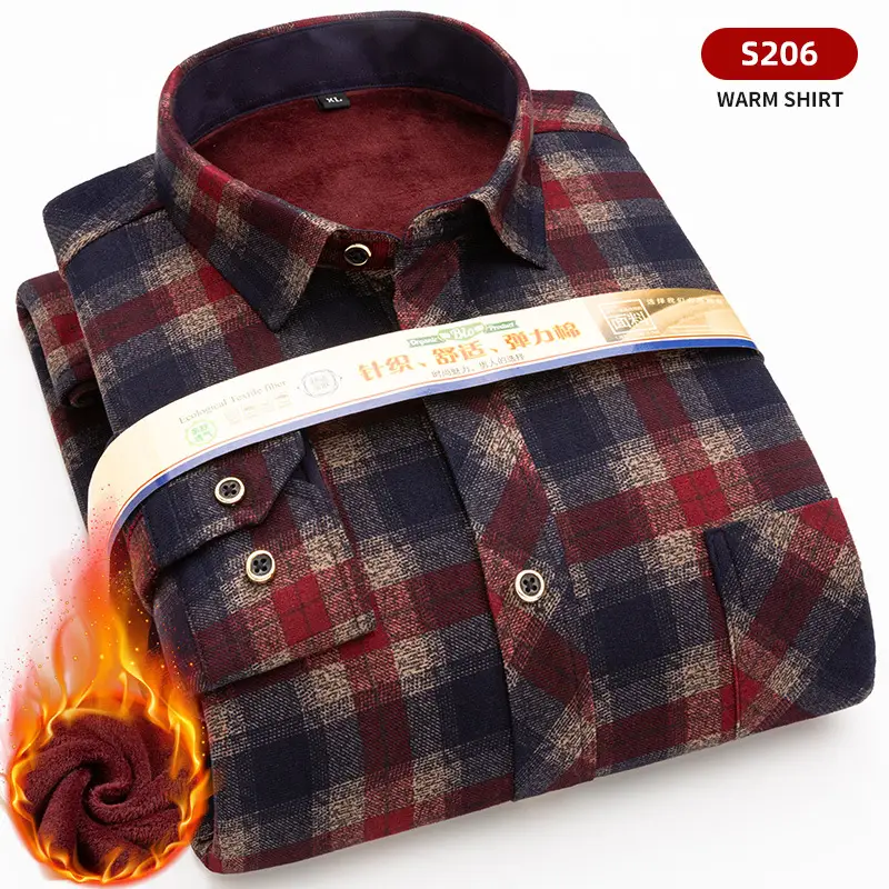 Men Fleece Plaid Warm Shirt Blue White Check 5202 - Image 4