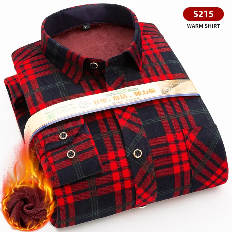 Men Fleece Plaid Warm Shirt Blue White Check 5202 - Image 6