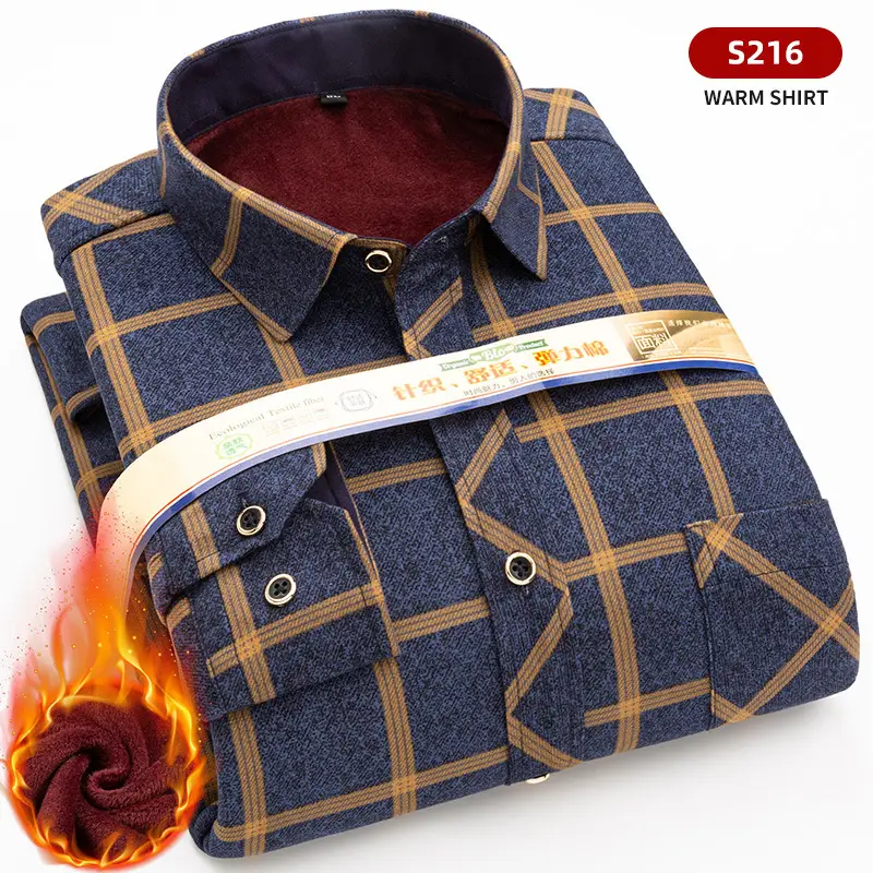 Men Fleece Plaid Warm Shirt Blue White Check 5202 - Image 7