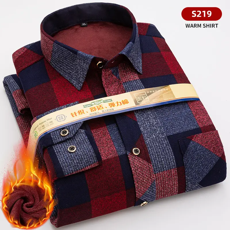 Men Fleece Plaid Warm Shirt Blue White Check 5202 - Image 9
