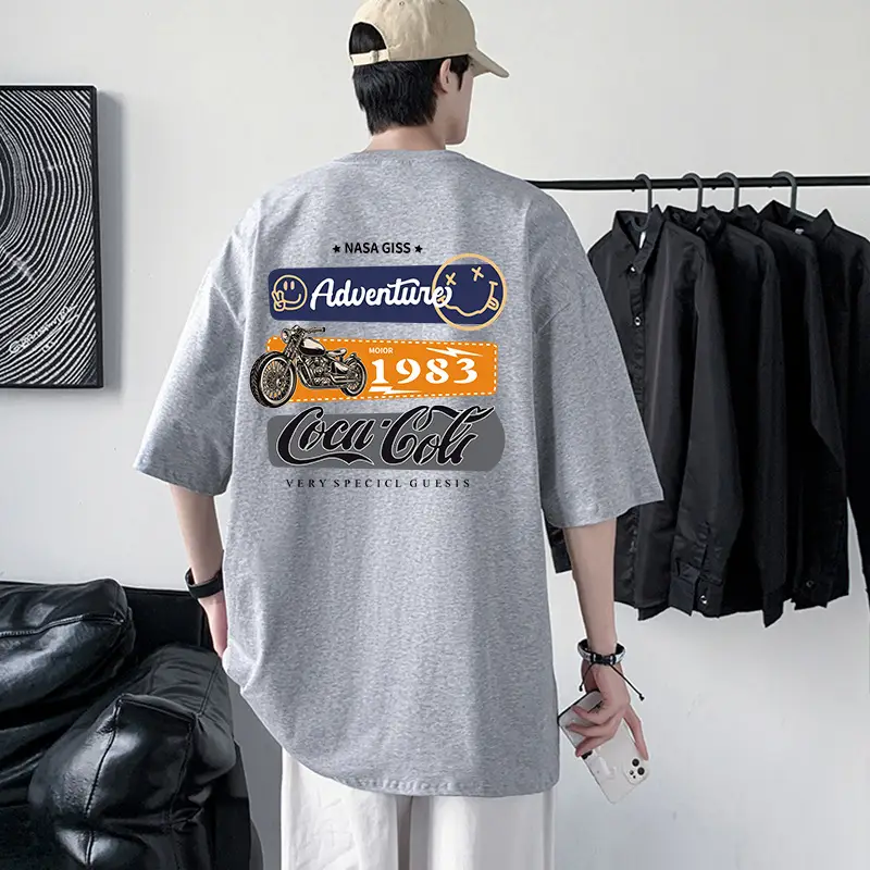Men 220g Motorcycle Graphic T-Shirt Grey - Image 4
