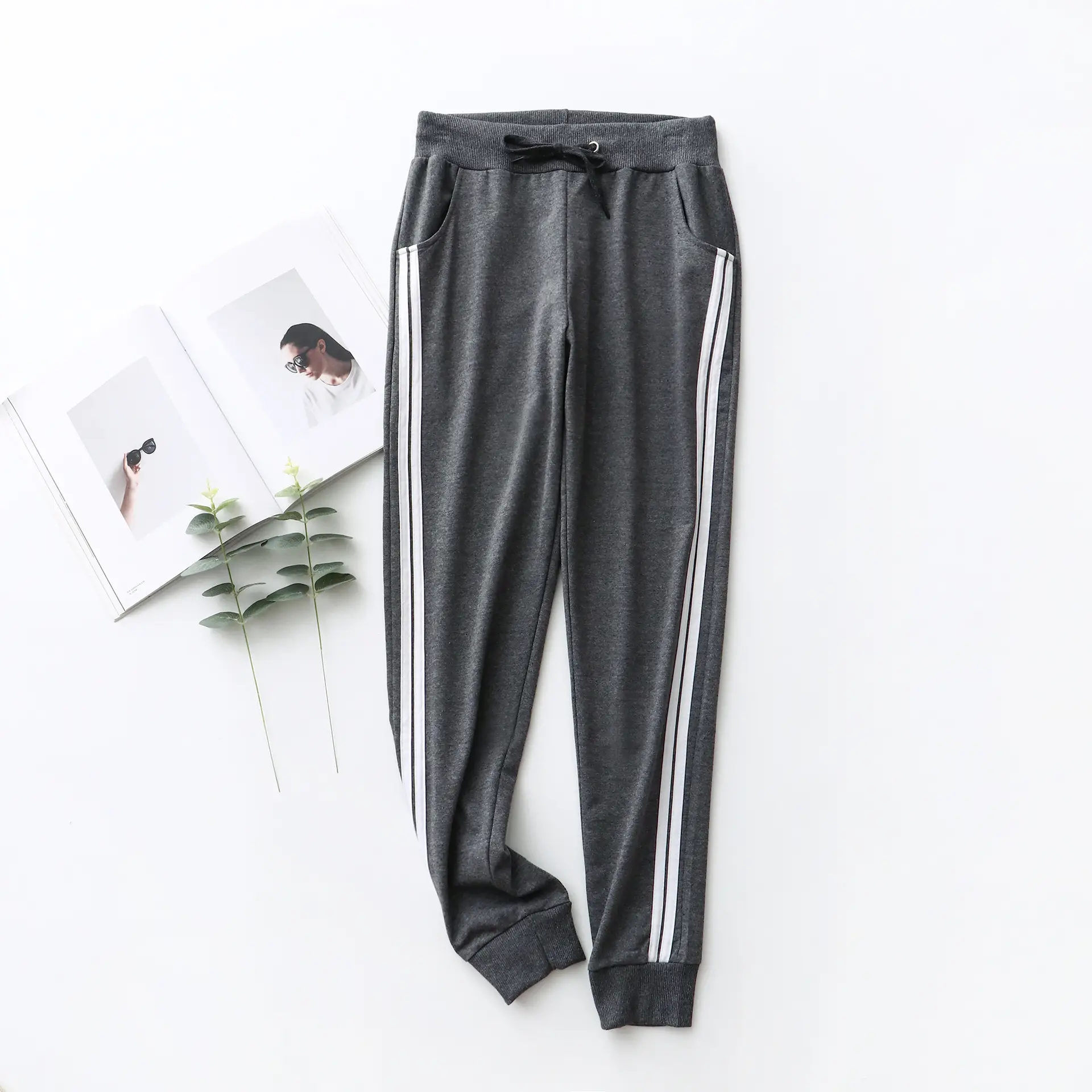 Women's Light Grey Sweatpants with Elastic Waistband - Image 2
