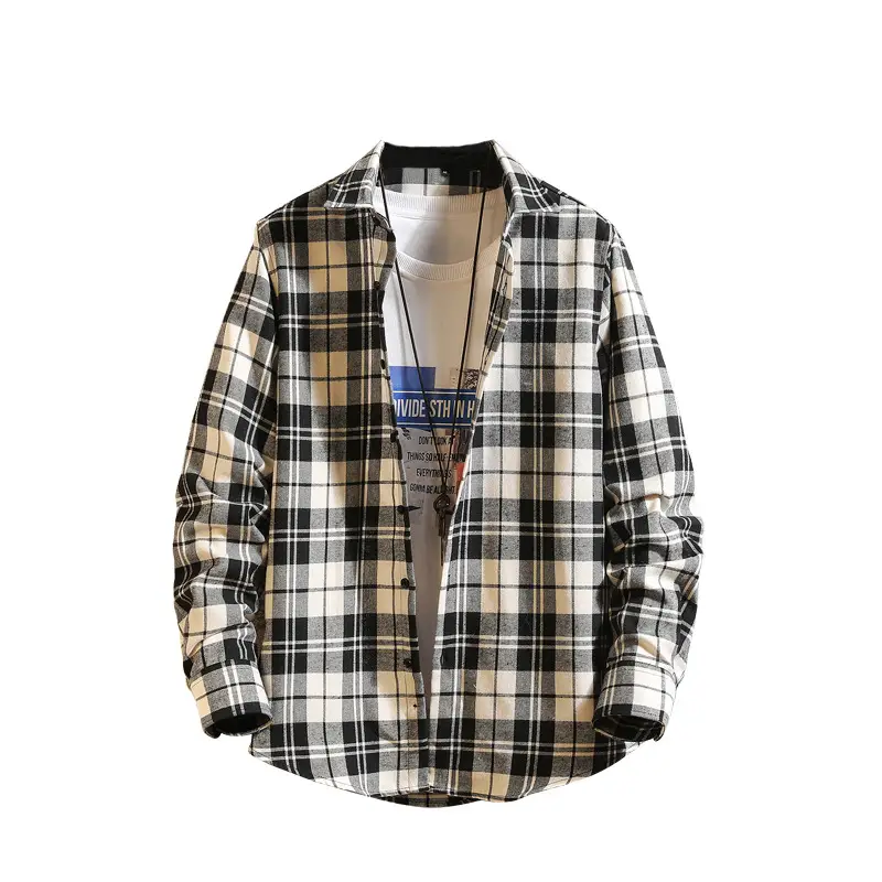 Men's Plaid Long Sleeve Shirt Black White Grey