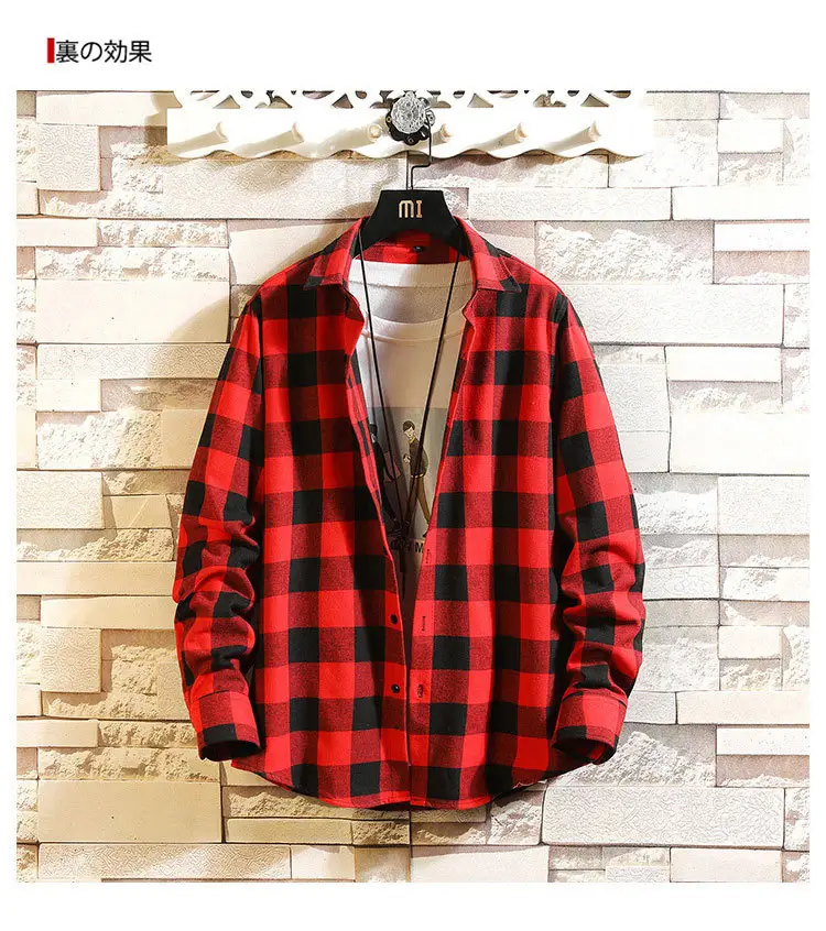 Men's Plaid Long Sleeve Shirt Black White Grey — feature 11