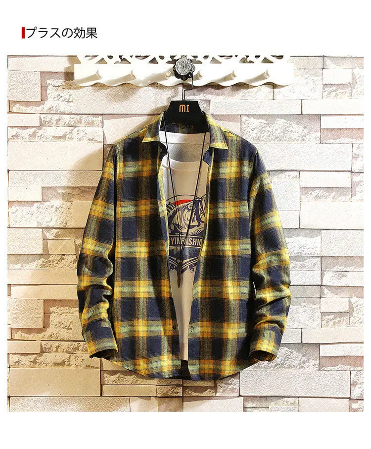 Men's Plaid Long Sleeve Shirt Black White Grey — feature 12