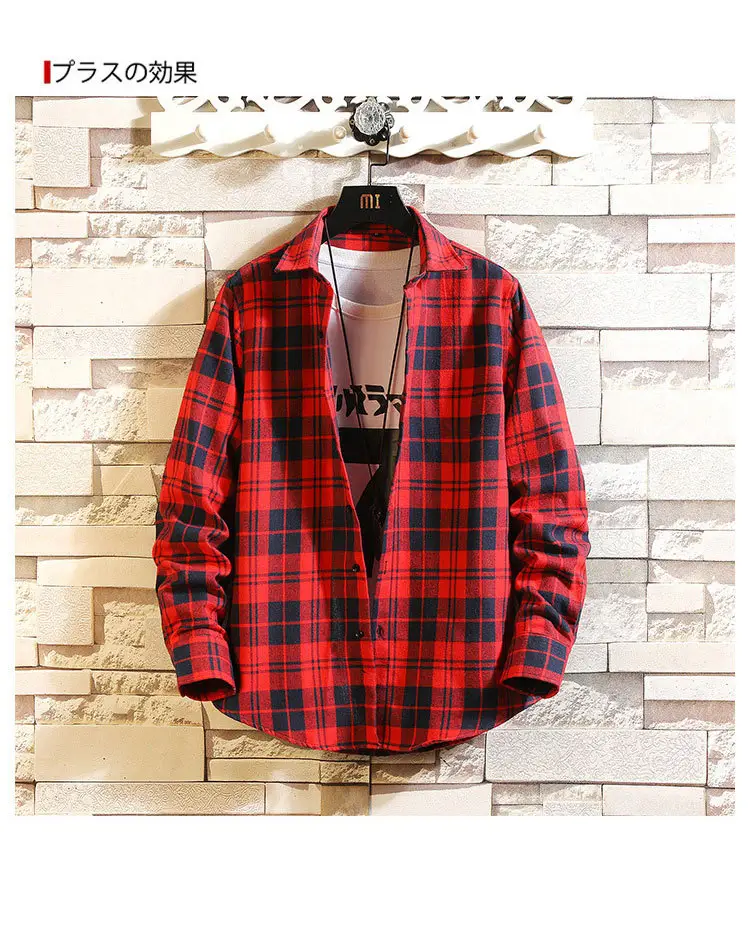 Men's Plaid Long Sleeve Shirt Black White Grey — feature 16