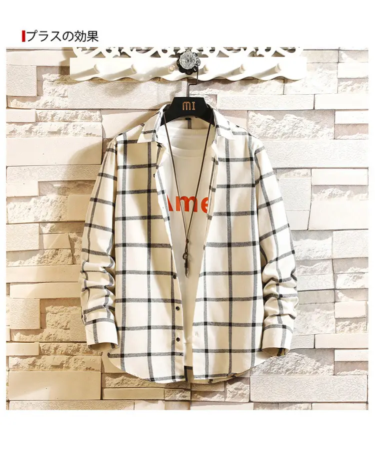 Men's Plaid Long Sleeve Shirt Black White Grey — feature 17