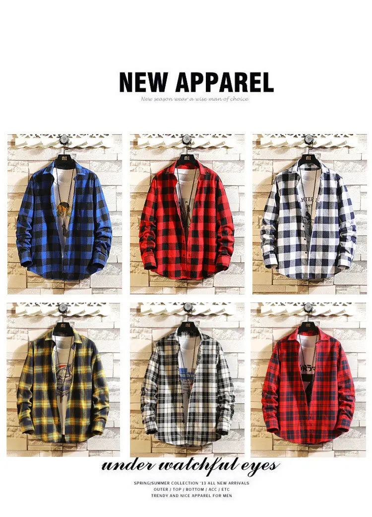 Men's Plaid Long Sleeve Shirt Black White Grey — feature 7